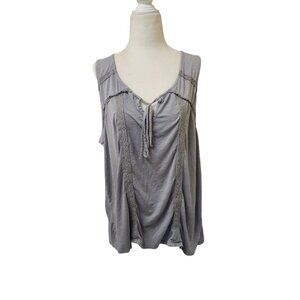 Knox Rose Boho Key Hole Tank Top Grey Women's Large Loose Fit Rayon Blend